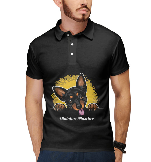 Мужское поло с притом Pinscher цвета Белый Мужское поло с изображением Pinscher цвета Белый