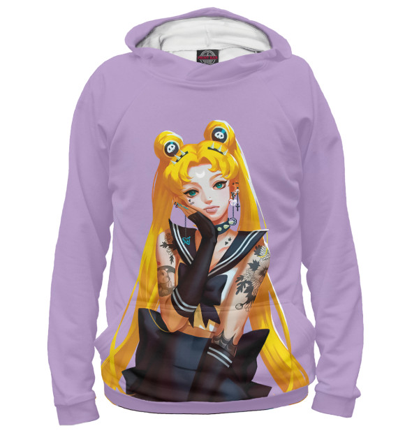 Мужское худи с притом Sailor Moon цвета Белый Мужское худи с изображением Sailor Moon цвета Белый