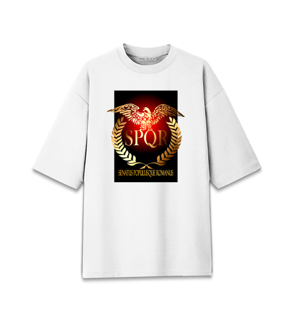 Мужская футболка оверсайз с притом SPQR цвета Белый Мужская футболка оверсайз с изображением SPQR цвета Белый