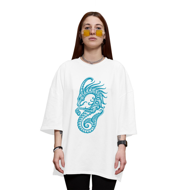 Женская футболка оверсайз с изображением Зодиак - Козерог цвета Белый
