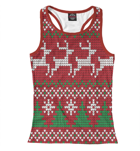 Женская майка-борцовка с изображением Свитер с оленями цвета Белый