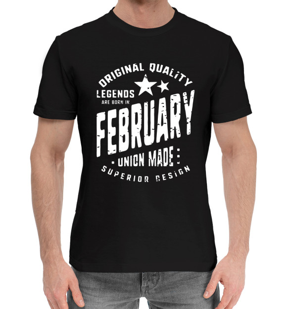 Мужская хлопковая футболка с изображением Legends are rorn in February цвета Черный