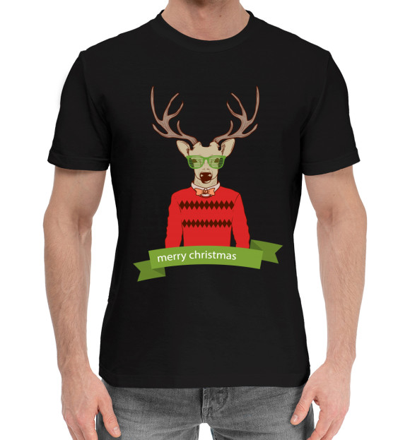 Мужская хлопковая футболка с изображением Oh my Deer цвета Черный
