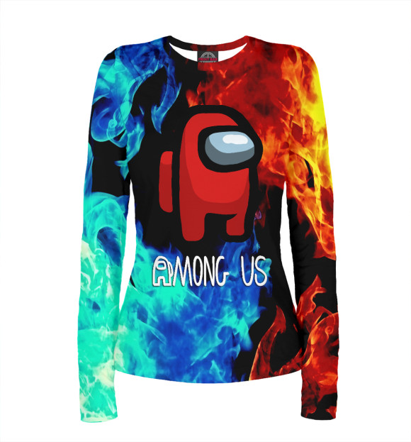Женский лонгслив с притом Among Us Flame цвета Белый Женский лонгслив с изображением Among Us Flame цвета Белый