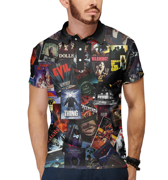 Мужское поло с изображением Фильмы ужасов | Хоррор цвета Белый