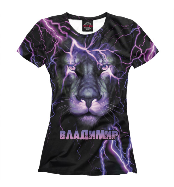 Женская футболка с изображением Неоновый лев Владимир цвета Белый