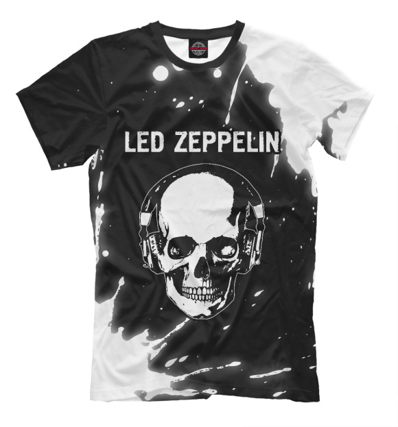 Мужская футболка с изображением Led Zeppelin + Череп цвета Белый