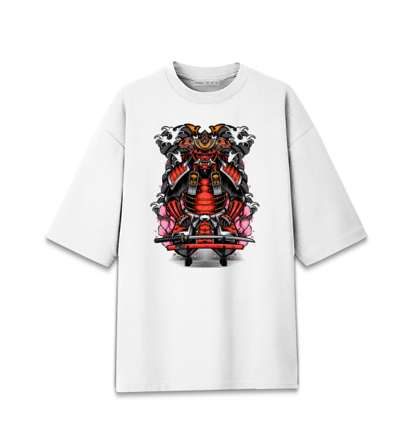 Женская футболка оверсайз с изображением Самурай демон цвета Белый