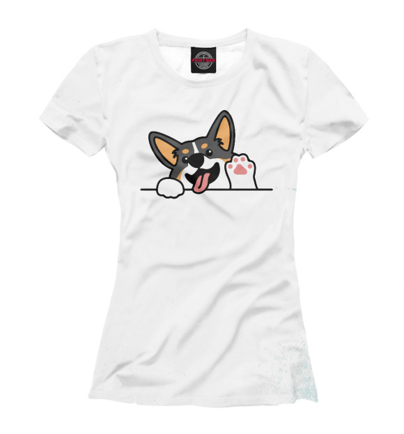 Женская футболка с изображением Cute Welsh Corgi Tricolor цвета Белый