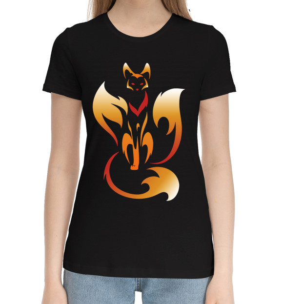 Женская хлопковая футболка с изображением Огненный дух цвета Черный