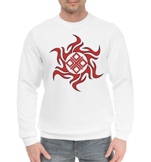Мужской хлопковый свитшот с изображением Символ Богини Макошь цвета Белый