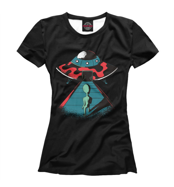 Женская футболка с изображением Посадка в НЛО цвета Белый