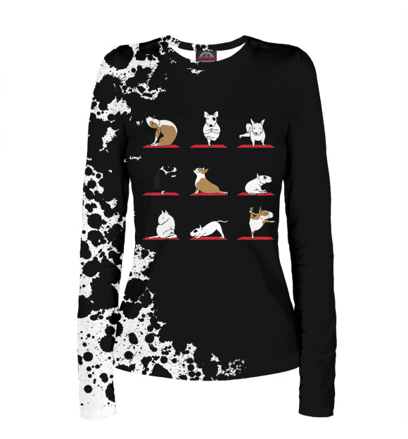 Женский лонгслив с изображением English Bull Terrier Yoga цвета Белый