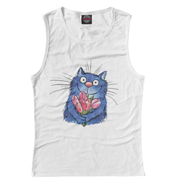 Майка для девочки с изображением Кот с цветами цвета Белый