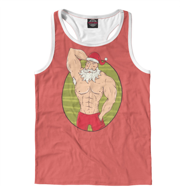 Мужская майка-борцовка с изображением Санта на максималках цвета Белый
