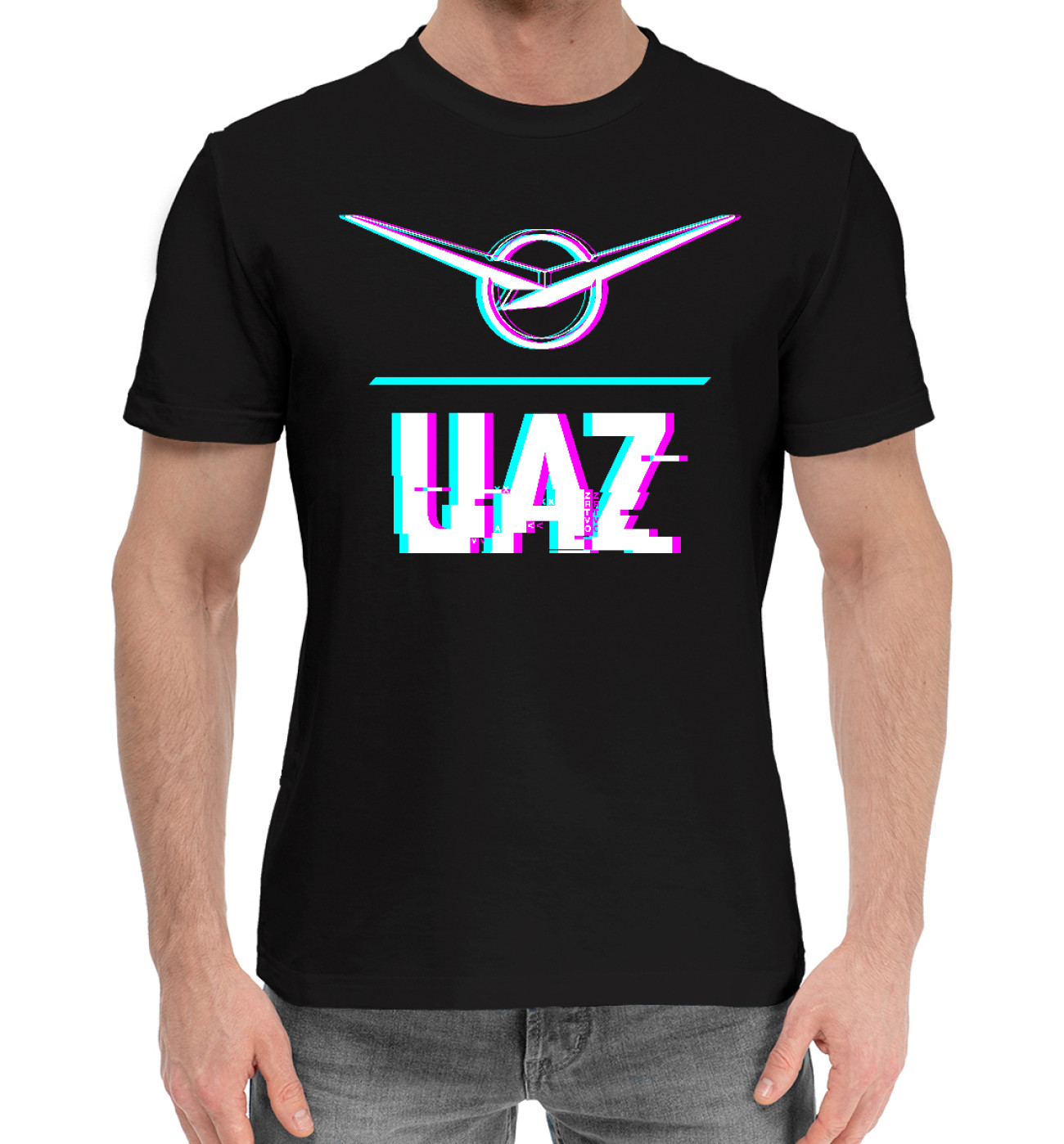 Мужская Хлопковая футболка Значок UAZ Glitch, артикул: UAZ-496365-hfu-2