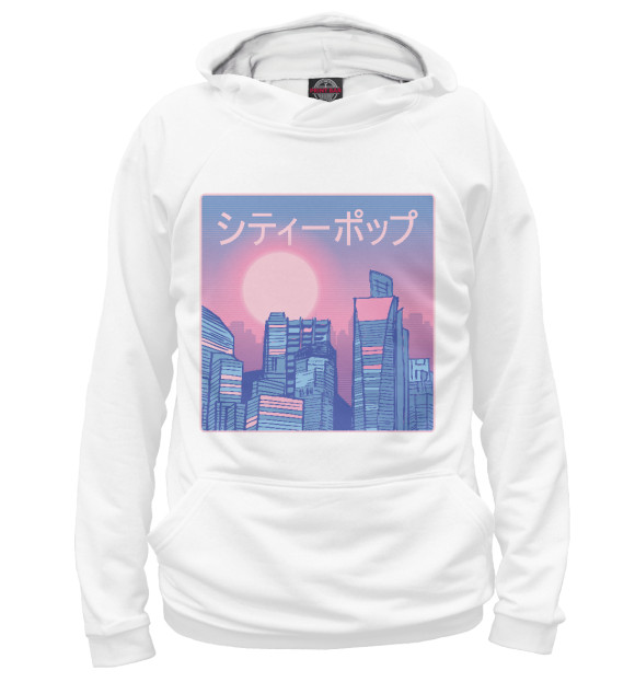 Мужское худи с изображением Retrowave city цвета Белый