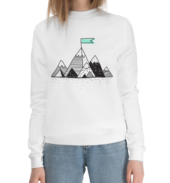 Женский хлопковый свитшот с изображением Покорение эвереста цвета Белый