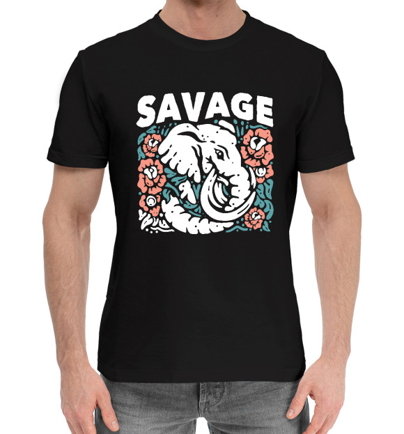 Мужская хлопковая футболка с изображением Дикий Слон цвета Черный