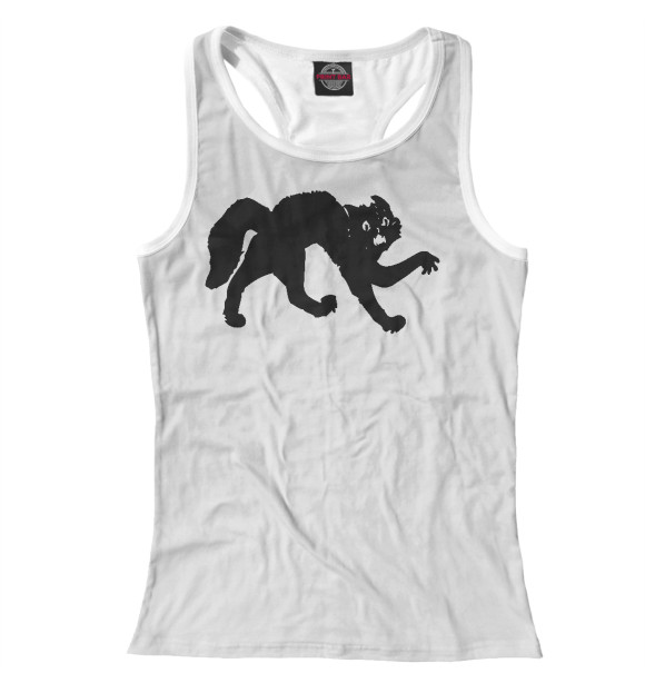 Женская майка-борцовка с изображением Опасный кот цвета Белый