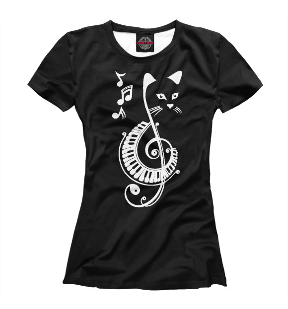 Женская футболка с изображением Музыкальный Котик цвета Белый