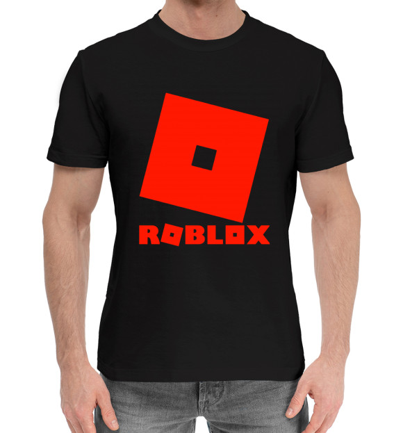 Мужская хлопковая футболка с изображением Roblox Logo цвета Черный