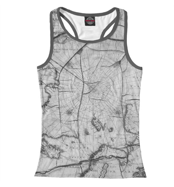 Женская майка-борцовка с изображением Старинная карта- фреска на стене цвета Белый