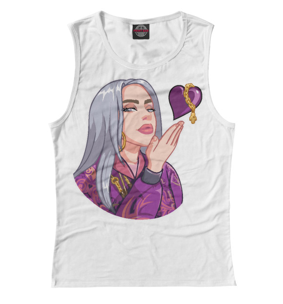 Женская майка с притом Billie Eilish цвета Белый Женская майка с изображением Billie Eilish цвета Белый