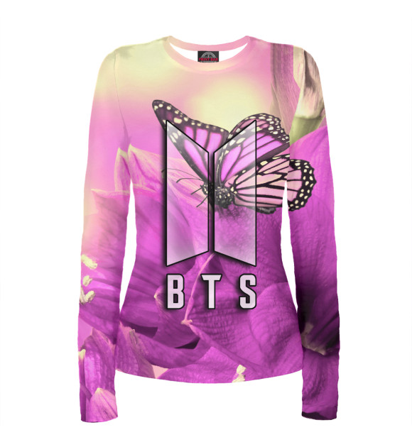 Женский лонгслив с изображением BTS цвета Белый