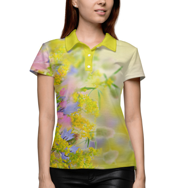 Женское поло с изображением Цветочки цвета Белый