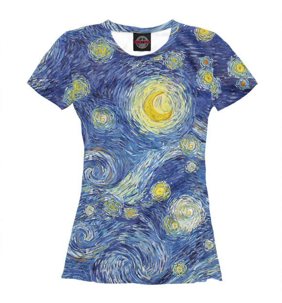 Женская футболка с изображением Звездное небо Ван Гога цвета Белый