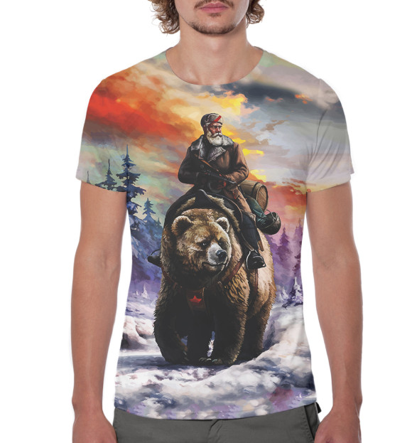 Мужская футболка с изображением Верхом на медведе цвета Белый