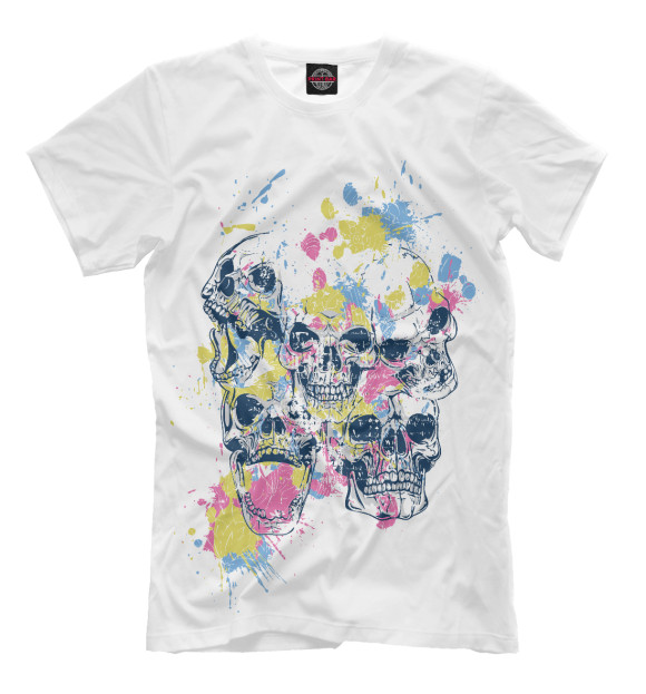 Мужская футболка с изображением Color Skulls цвета Молочно-белый