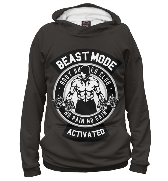 Мужское худи с изображением Beast mode activated цвета Белый