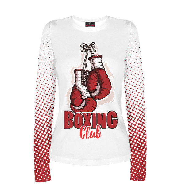 Женский лонгслив с притом Boxing club цвета Белый Женский лонгслив с изображением Boxing club цвета Белый