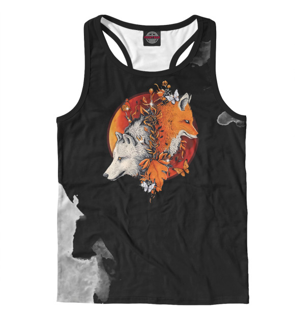 Мужская майка-борцовка с изображением Fox - Wolf - Blood Moon цвета Белый