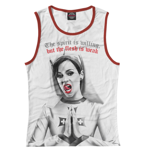 Женская майка с изображением Монашка цвета Белый