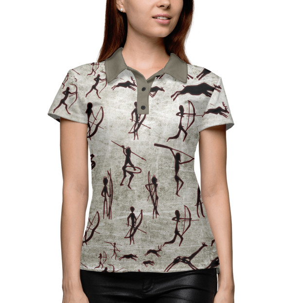 Женское поло с изображением Наскальный ресунок цвета Белый