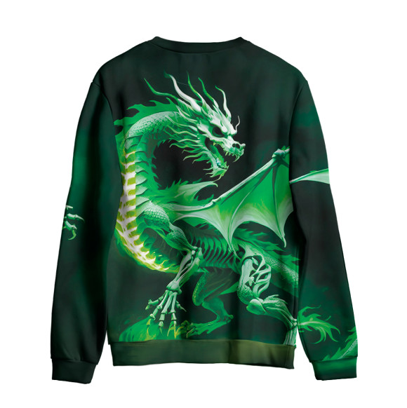 Женский свитшот с изображением Скелет Дракона зеленый цвета Белый