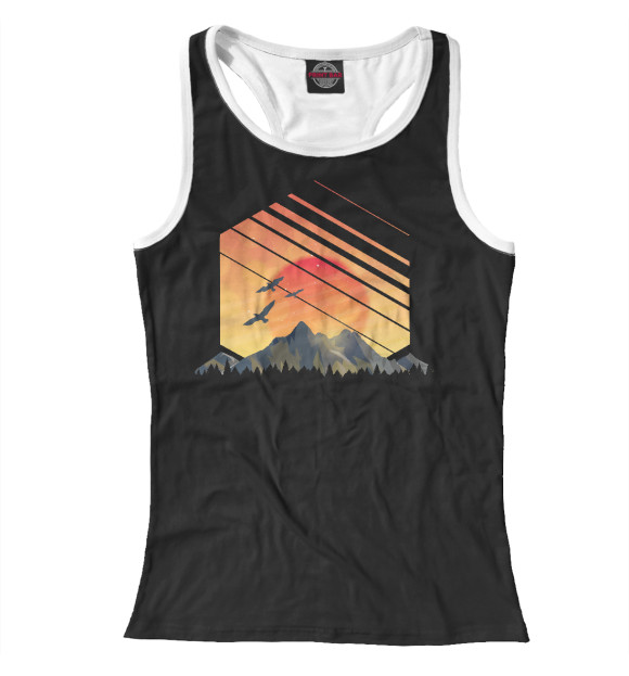 Женская майка-борцовка с изображением Восход солнца в горах цвета Белый