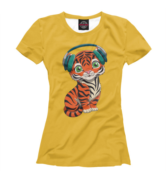 Женская футболка с изображением Music Tiger цвета Белый
