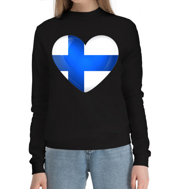 Женский хлопковый свитшот с изображением Finland цвета Черный