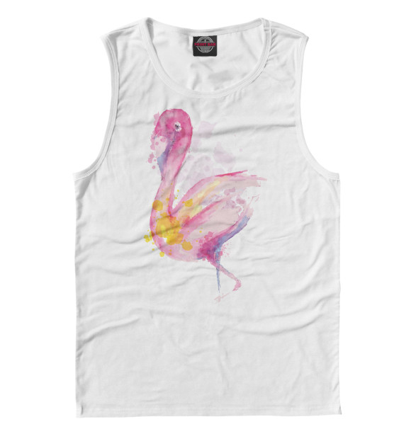 Мужская майка с притом Акварельный фламинго цвета Белый Мужская майка с изображением Акварельный фламинго цвета Белый