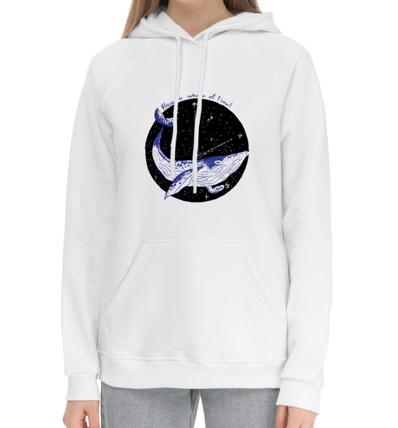 Женский хлопковый худи с притом Have a whale of time цвета Белый Женский хлопковый худи с изображением Have a whale of time цвета Белый