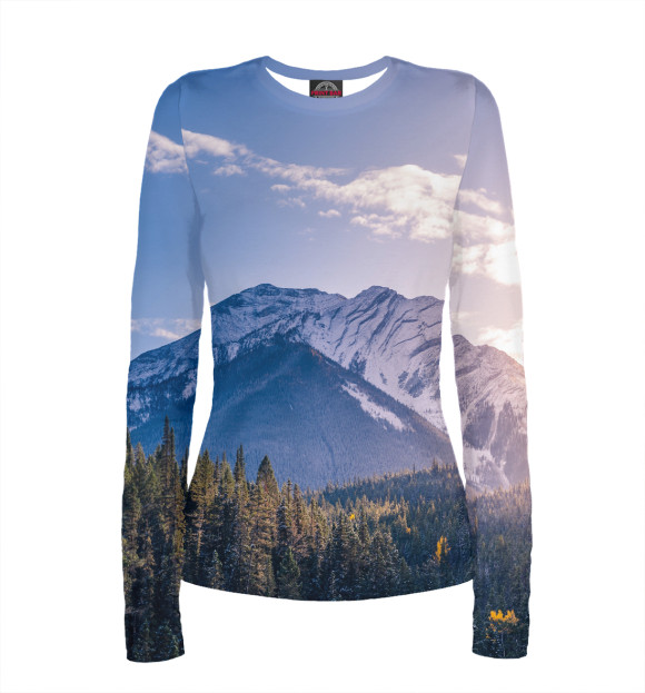 Женский лонгслив с изображением Красивые горы цвета Белый