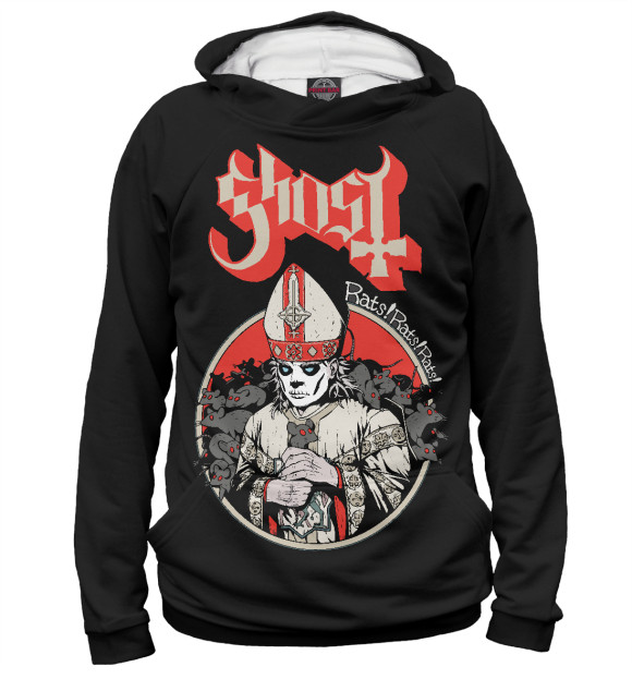 Мужское худи с изображением Ghost цвета Белый