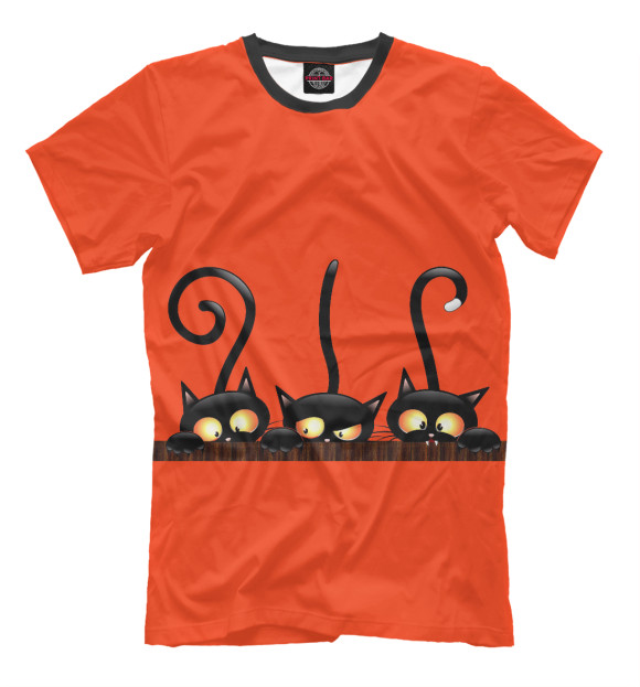 Мужская футболка с изображением черный кот цвета Оранжевый