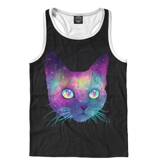 Мужская майка-борцовка с притом Кот космос цвета Белый Мужская майка-борцовка с изображением Кот космос цвета Белый