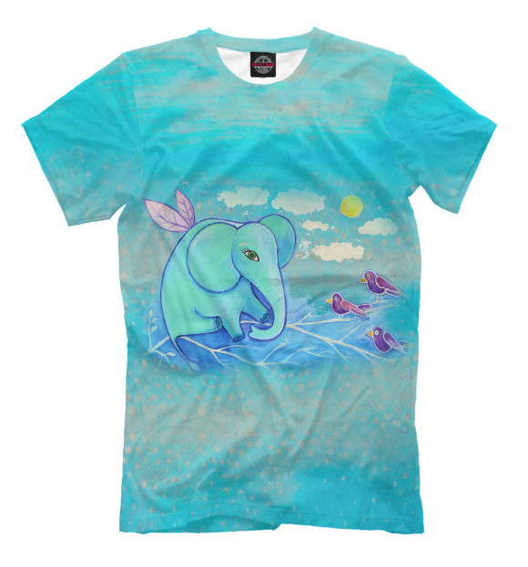 Мужская футболка с изображением Летающий слон цвета Грязно-голубой