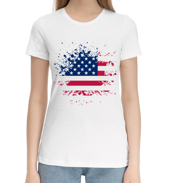Женская хлопковая футболка с изображением США цвета Белый